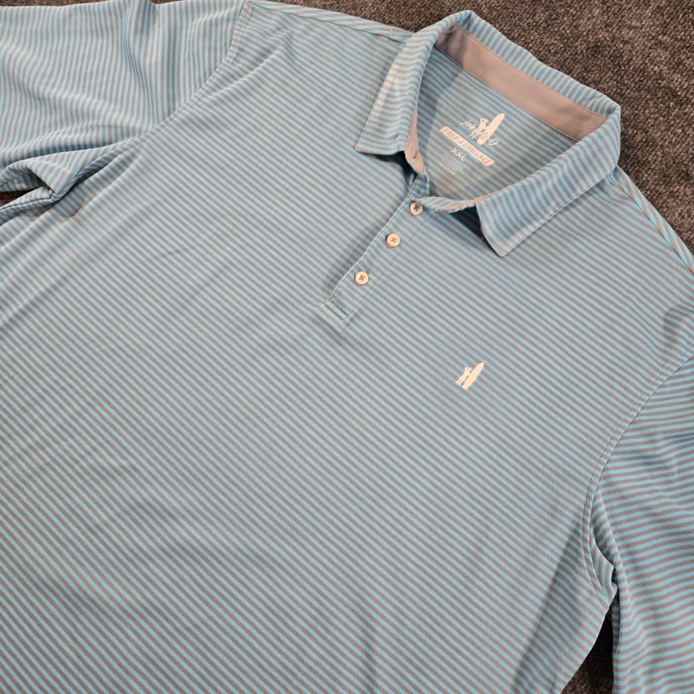 johnnie-O Mens XXL Prep-Formance Striped Golf Polo Shirt Blue Grey GolfCore